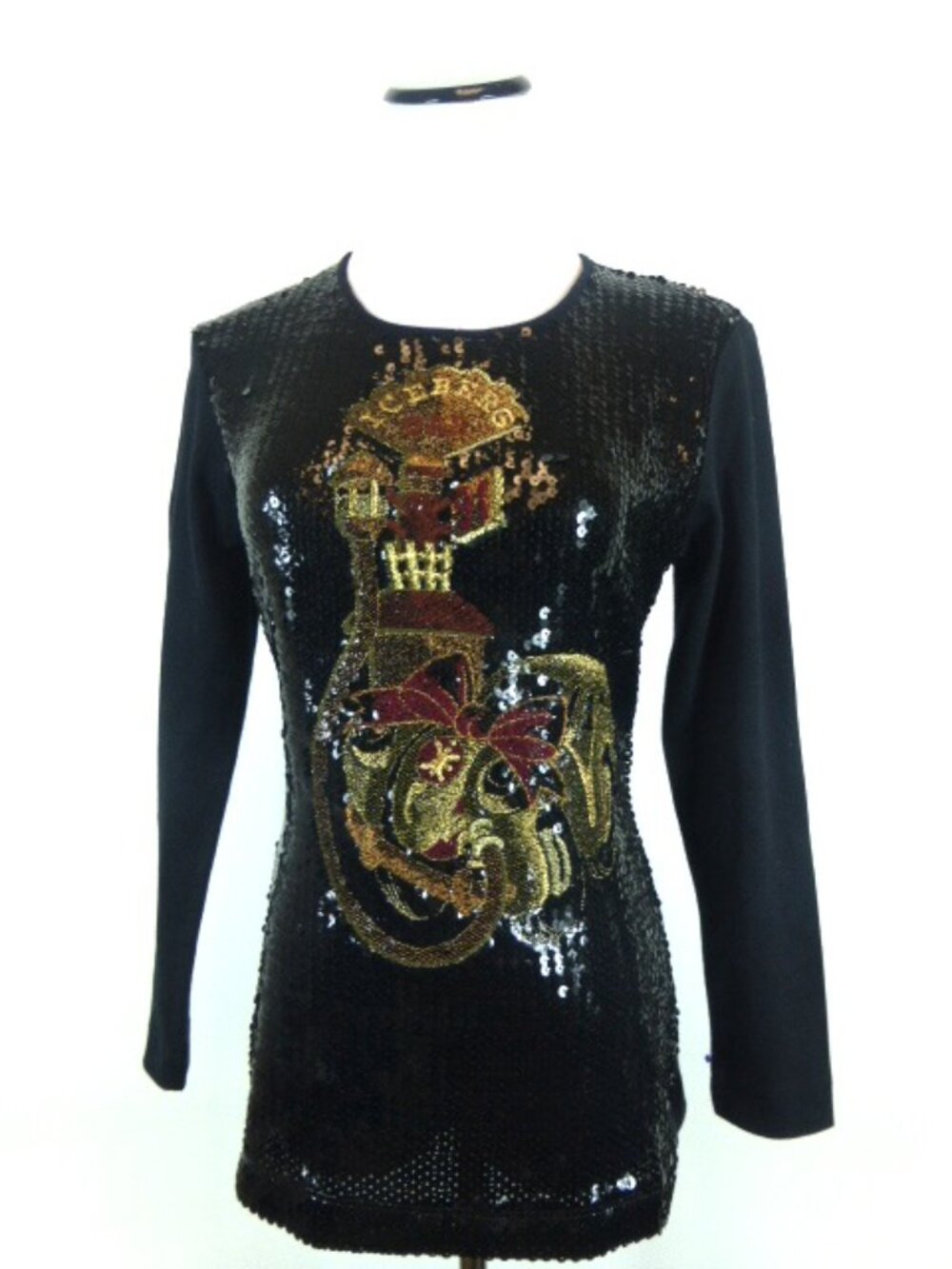 ICEBERG Italy cars sequins embellished designer black top long sleeve M